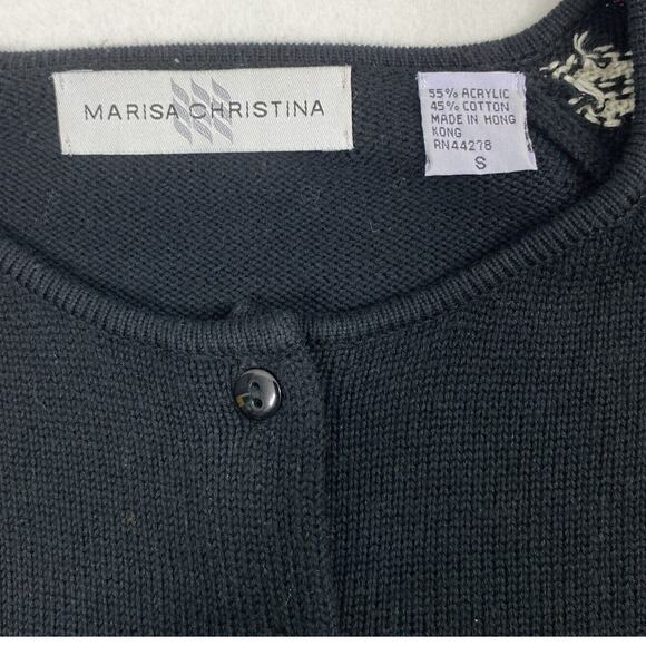 Vintage Marisa Christina Preppy Sweater Womens Small Cardigan Black Red White - Picture 11 of 11